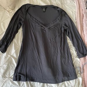 3 quarter sleeve dark grey v neck shirt